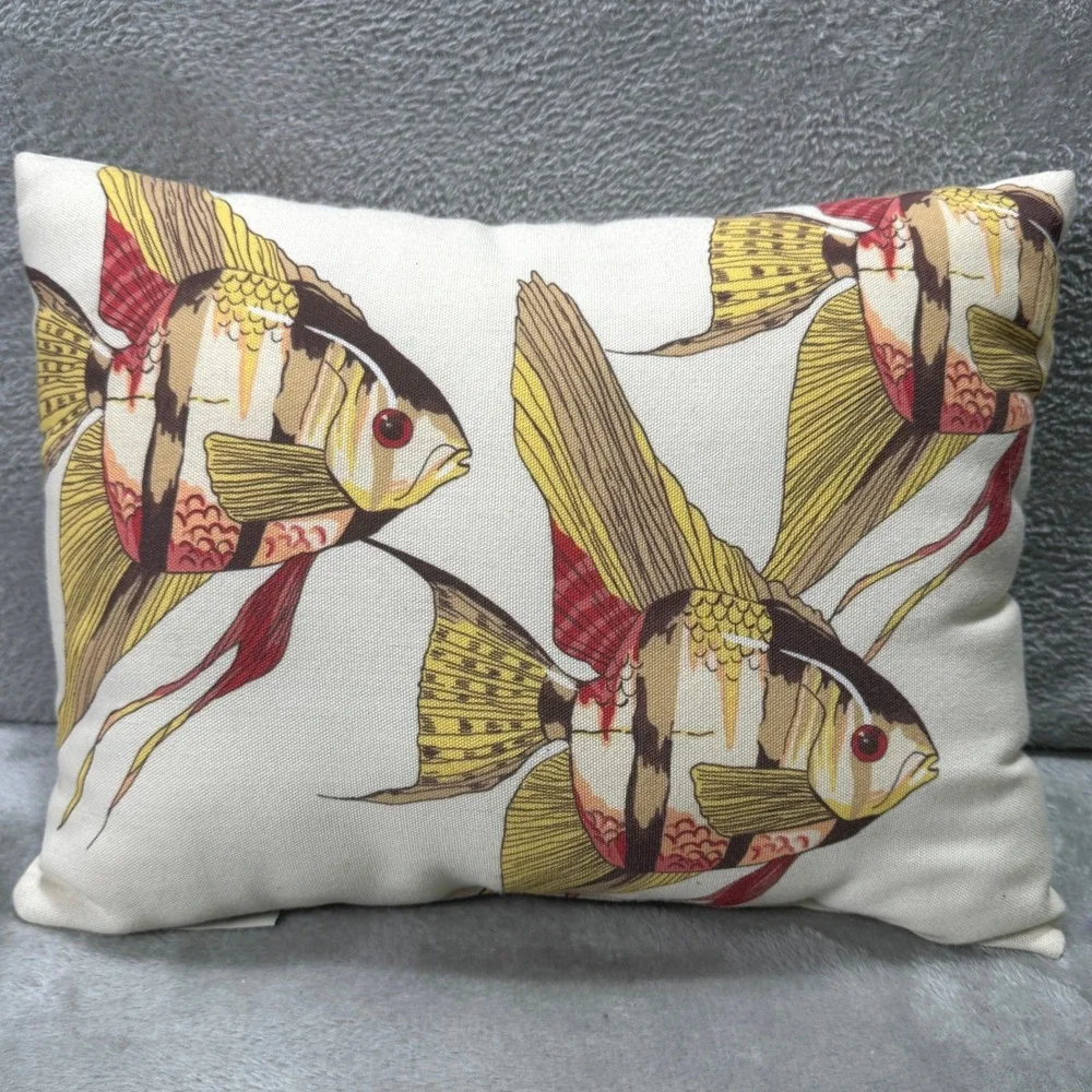 Pottery Barn Tropical Angel Fish Decorative Throw Pillow Nautical Coastal‎ Beach